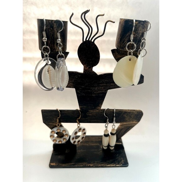 Cowrie Shell PearlResin Pierced Earrings 4 Pair Dangle 1"-2" Classic USA Made K8 - Picture 1 of 6